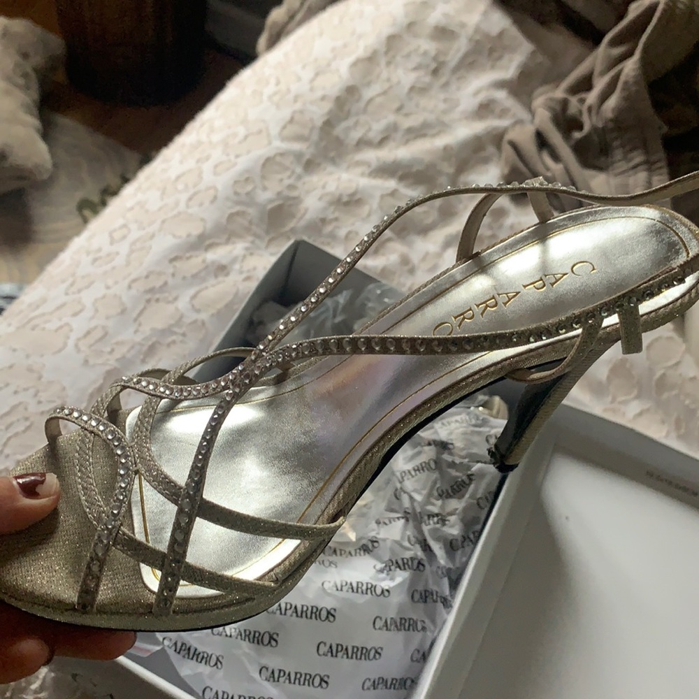 Rhinestone heels. Champagne color